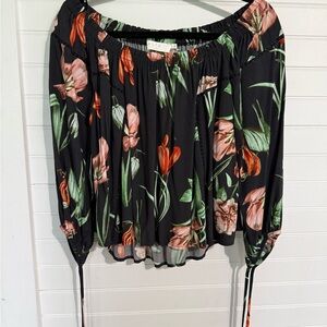 Astr Red and Pink Ruffled Long Sleeve Blouse